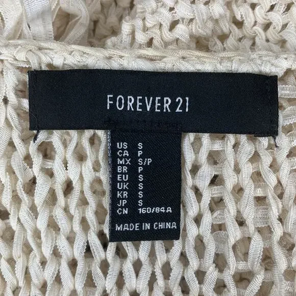 Forever 21 Crochet Open Cardigan Vest Size Small Beige - Picture 13 of 13